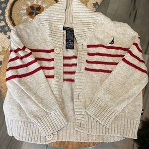Nautical Toddler 2T Toddler Sweater Cardigan Grey Red Stripes Button Up